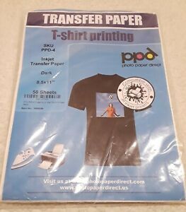 PPD Inkjet Iron-On Dark T Shirt Transfer Papers LTR 8.5x11&#034; Pack 50 Sheets READ