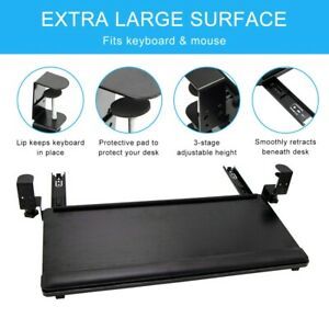 Easy-Glide Sliding Under-Counter Computer Keyboard Tray Large Adjustable Mouse