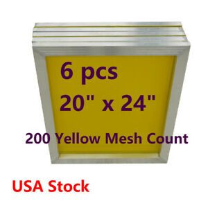 USA 6 pcs 20&#034; x 24&#034;Aluminum Screen Printing Screens with 200 Yellow Mesh Count