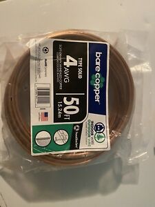 50 FT GROUND WIRE 4 AWG GAUGE SOLID BARE COPPER 200A SERVICE