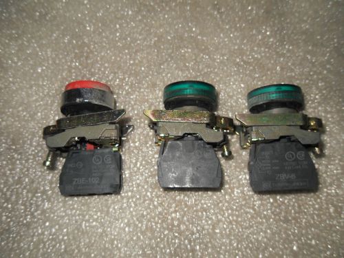 (Y7-1) 1 LOT OF 3 USED TELEMECANIQUE PUSH BUTTONS &amp; PILOT LIGHTS