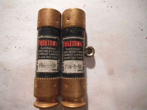 Fusetron frn-r-50 fuse dual element time delay 50 amp 250v  (lot of 2) - used for sale