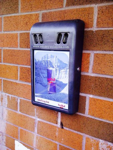 Outdoor Wall Mounted Ad Ashtray - Cigarette Bin - Retail / Office - Best Price!