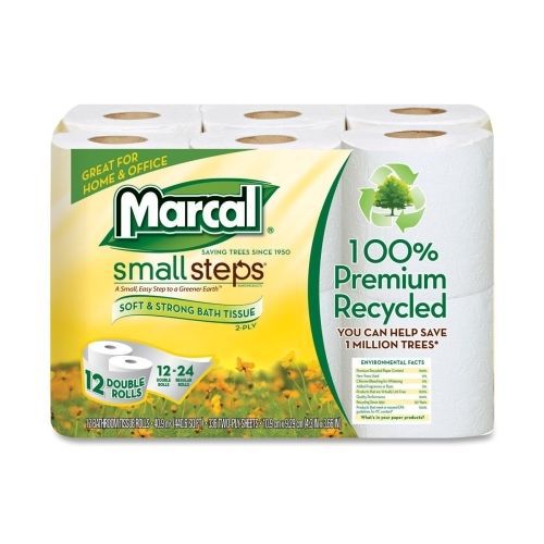 Marcal Small Steps Bathroom Tissue - 2 Ply - 336 Sheets/Roll - 12 ROLLS