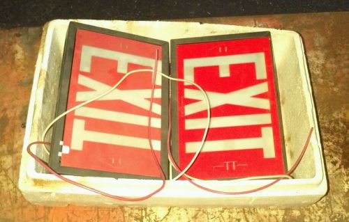 2 Piece Vintage Metal Exit Sign Steel Housing Red Cover White Letters