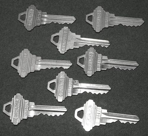 Vintage Lot of 8 SCHLAGE Keys: E 54254, 54234, 52234, F 34573, C 38476, 77898