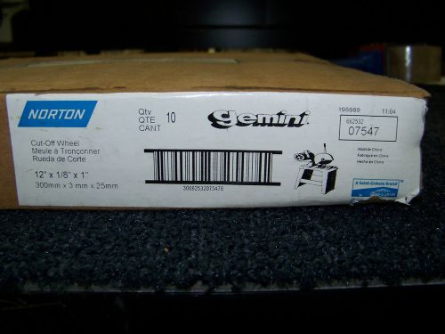 Norton gemini cut-off wheel 12&#034; x 1/8&#034; x 1&#034; #66253207547 reinforced lot of 10 for sale