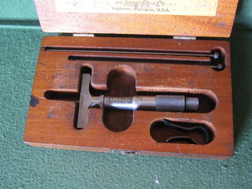 Vintage LUFKIN RULE CO. No. 212  Depth Micrometer w/ Wood Case &amp; 2 Rods