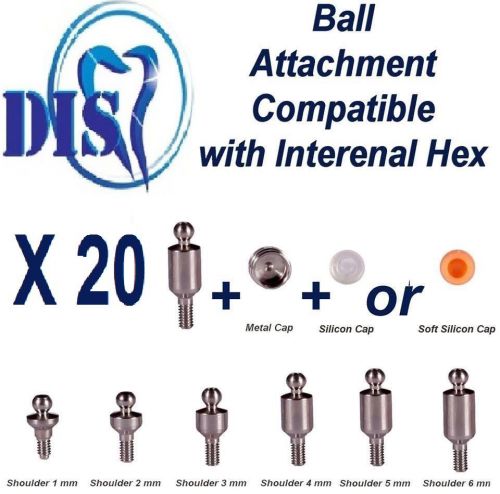 kit 20 Dental Implant Set Titanium Ball Attachments+ Metallic Cap+ Silicon Cap