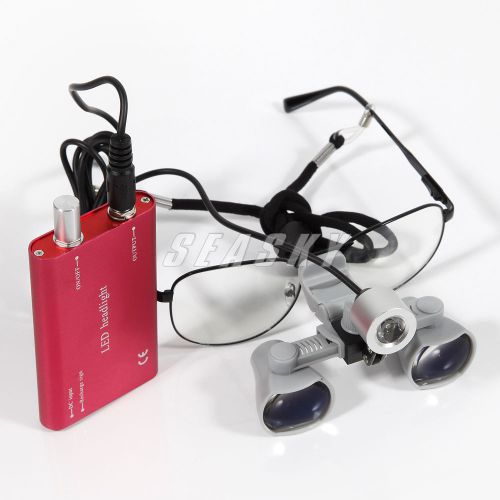 3.5x dental binocular loupes magnifier glasses +  led head light lamp -a red for sale