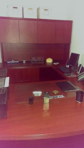 6 piece U-Shaped Cherry Oak Modern Executive Office Desk in Excellent Condition