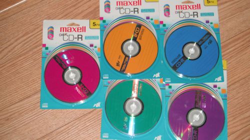 5 packs of Maxell Color CD-R 5 pack - 25 Recordable Discs - 80 minutes, 700 MB
