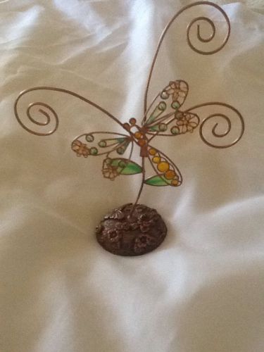Dragonfly picture or card holder copper color, flower accents and jeweled