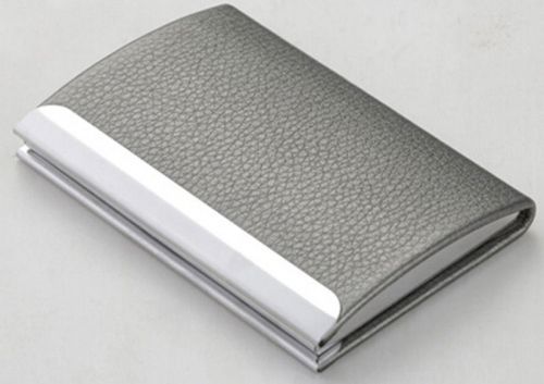 Gift New Leatherette Stainless Steel Business Name Card Holder Wallet Box Gray