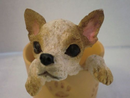 Chihuahua Pencil Cup Holder Pawprints Resin Tan  Dog