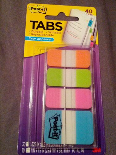 NEW 1 pkg 3M Post It Tabs 40 PC total assorted sizes - Orange Green Pink Blue