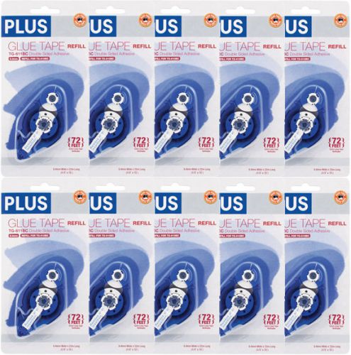 10 of PLUS Glue Tape Adhesive Permanent Refill Cartridge 1/3&#034; x 72&#039; TG-611BC