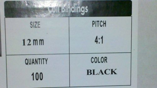 12mm Black 4:1 Pitch Spiral Binding Coils - 100 pieces