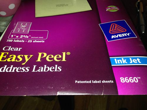AVERY Ink Jet 8660 Clear Easy Peel Address Labels: 1&#034; x 2 5/8&#034; (750 labels)