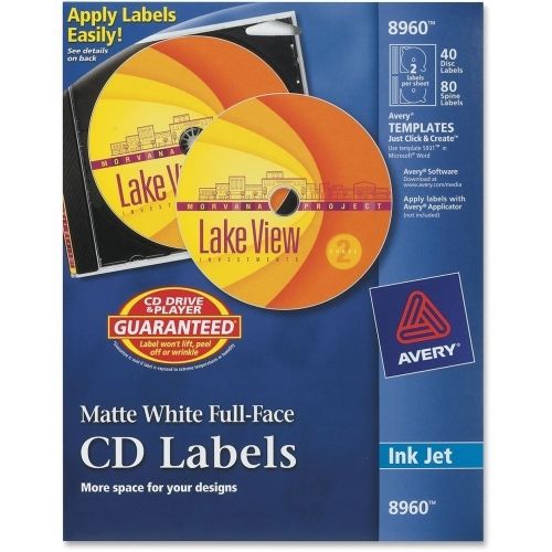 Avery Full Face CD Labels - 40 / Pack - Circle - Inkjet - White