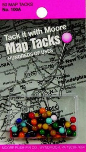 Moore Map Tacks #100 Series Assorted Colors 50 Count