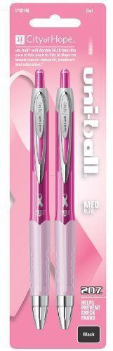 uni-ball Pink Ribbon 207 Retractable Medium Point Gel Pens, 2 Pack 1745148 Black