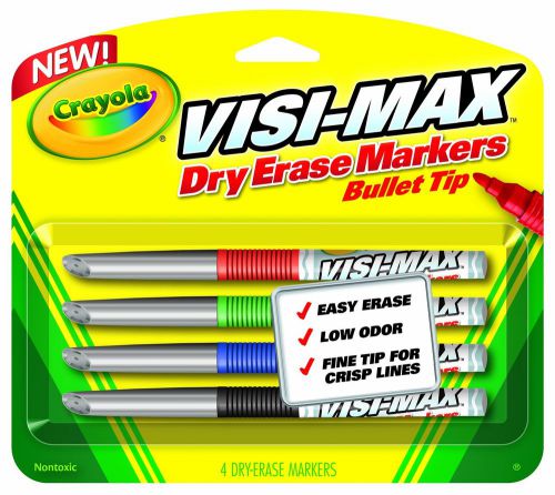 Crayola 988901 Dry Erase Marker, Chisel Tip, Fine, Assorted Colors, 4/set