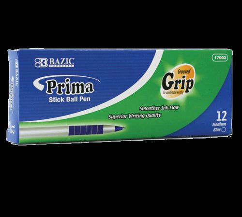 BAZIC Prima Blue Stick Pen w/ Cushion Grip (12/Box), Case of 12
