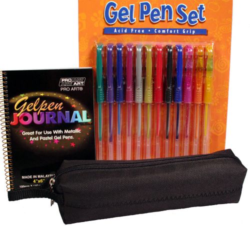 Gift Set-12 Gel Pens, 4&#034;x6&#034; ProArt Gelpen Drawing Sketch Book &amp; Storage Case!