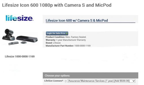 Lifesize 1000-0000-1169 Icon 600 w/ Camera S &amp; MicPod