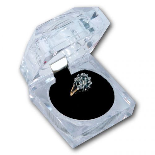 Deluxe Square Clear Acrylic Crystal Ring Gift Box w/ Black Velvet Insert 1pc. S1