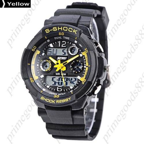 Waterpoof 30 M Analog Digital Silicone Date Alarm Men&#039;s Quartz Wristwatch Yellow
