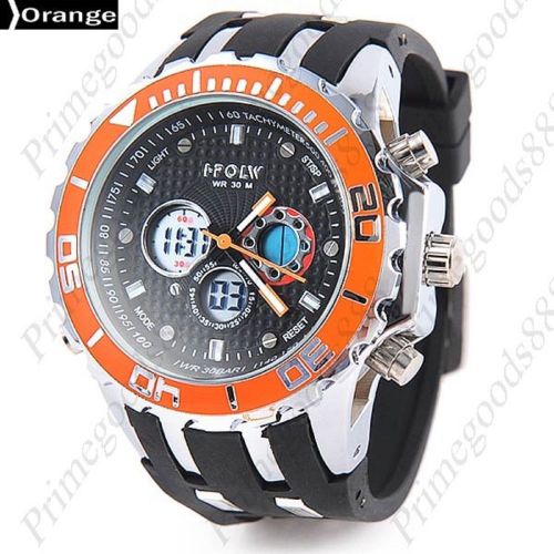 LCD Waterproof Analog Silica Gel Digital Quartz Men&#039;s Wrist Wristwatch in Orange