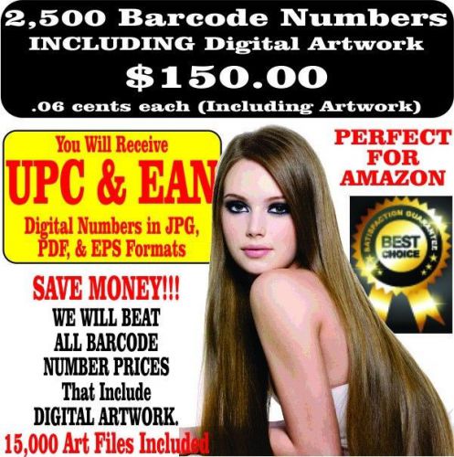 2,500 upc legal barcode number ean bar code numbers amazon barcodes 0123489 for sale