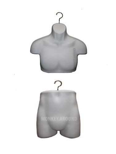 2 Dress Mannequin White UPPER Form Male Torso Body + Trunk Display Men Clothing