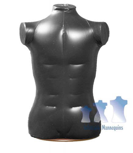 Inflatable Male Torso Extra large, Black And Wood Table Top Stand, Brown