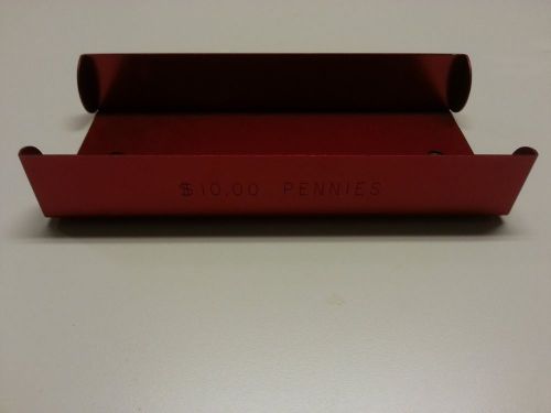 Vintage Rolled Coin Storage Tray, Pennies, Aluminum, Red