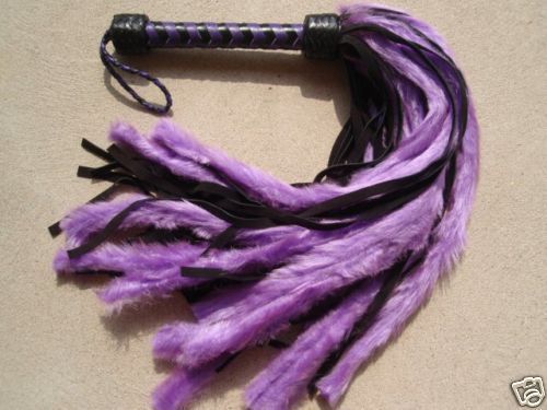 Black and Purple FUR Leather MOP Flogger - Horse Training Tool - Amazing!