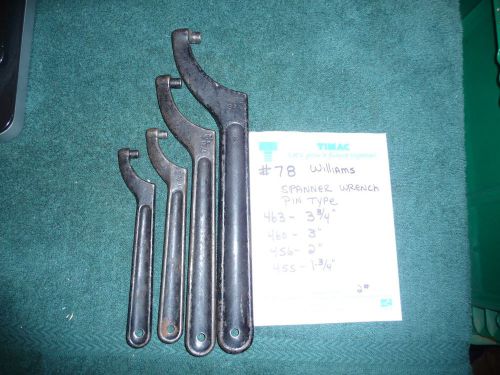 WILLIAMS  PIN TYPE SPANNER WRENCHES 3-3/4&#034;  3&#034; 2&#034; 1-3/4&#034;  FREE SHIPPING #78