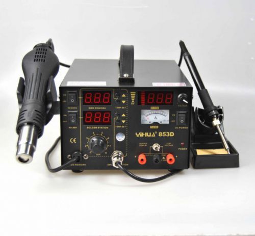 3in1 853d rework dc power soldering station air gun solder iron +spare parts for sale