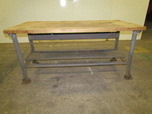Vintage industrial butcher block workbench table bolted steeel frame 72x34x34&#034; for sale