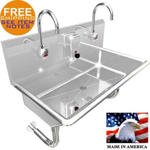 2 STATION 36&#034; WASH UP SINK HANDS FREE HEAVY DUTY 304 STAINLESS STEEL ELE. FAUCET
