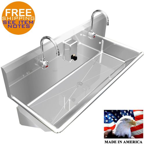 Multistation wash up hand sink 2 users 40&#034; elec faucet stainless steel heavy d. for sale