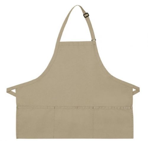 Khaki tan bib apron 3 pocket craft restaurant baker butcher adjustable usa new for sale