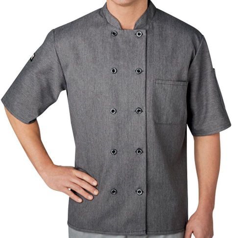 Three star short sleeve plastic button chef jacket (4455) grey,small. for sale