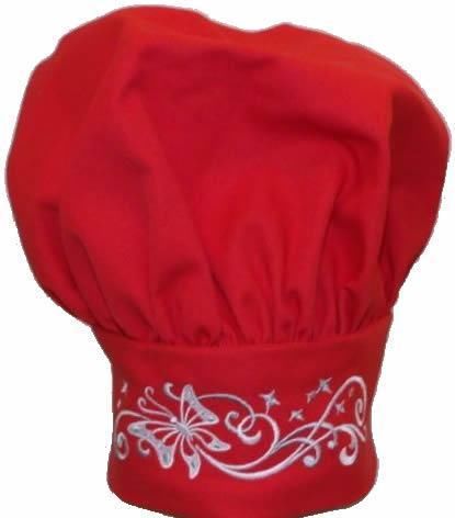 Red Butterfly &amp; Swirls Stars Adult Size Chef Hat Monogram Embroidered Custom NWT