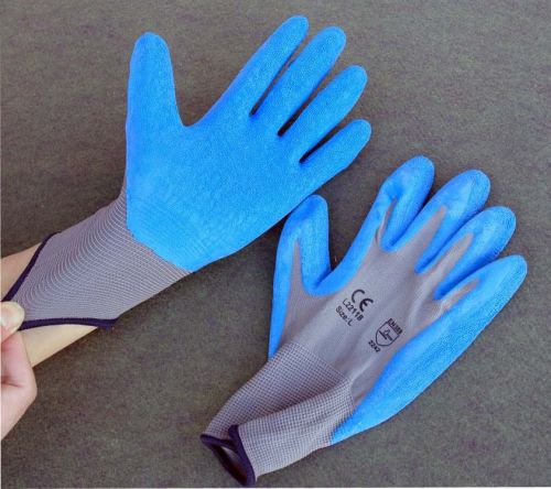 120 pairs nylon work gloves w/blue latex palm finger coating s, m, l, xl sizes for sale