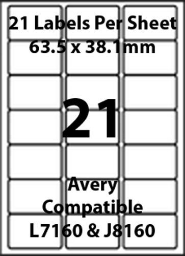 Avery L7160 Compatible Inkjet/Laser - 21 Blank Address Labels - 20 Sheets