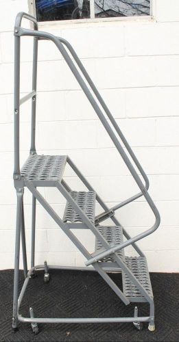 Tri-arc rolling warehouse metal ladder on wheels 450 lbs capacity osha rated usa for sale