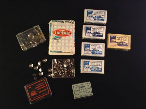 VINTAGE SILVERED STEEL SOLID HEAD THUMB TACKS Bear Brand w Germany+ extras LOT